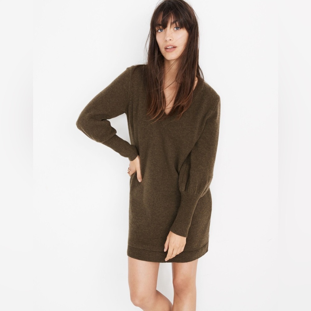 Madewell Bubble Sleeve Sweater Dress in Heather Fatigue